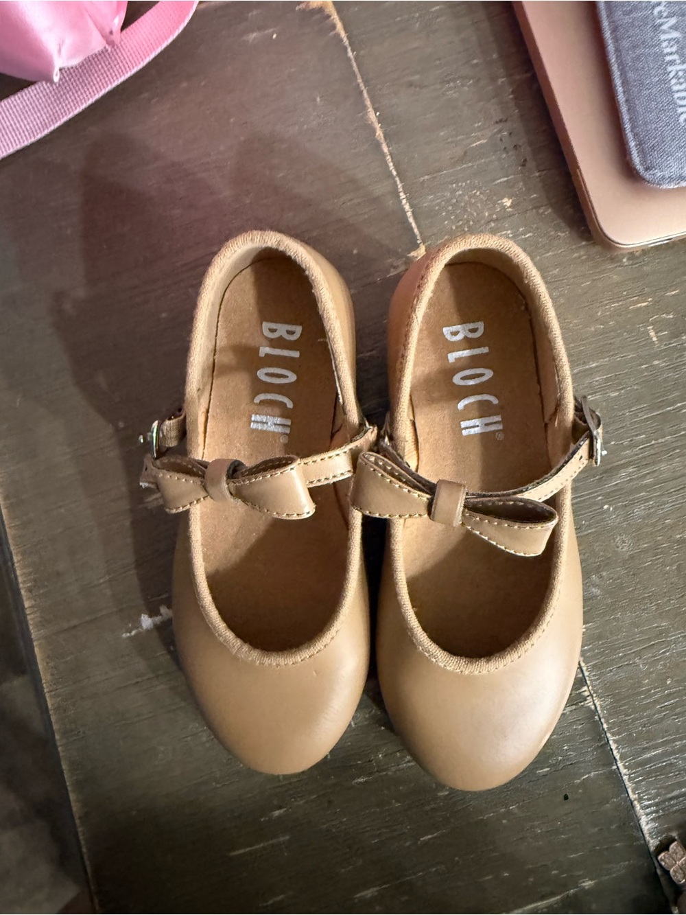 Bloch Kids Tan Mary Jane Flats with Bow Strap